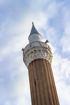 Vertical frame shoot of old ottoman built mosque minaret with masonry structu Stock Photos