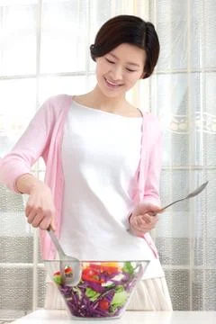 Vertical frame Take it. Alone Healthy food Kitchen Smile The bust. bowl Asia Stock Photos