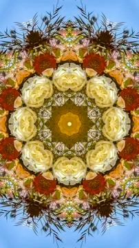 Vertical frame Vivid flowers in a patterned display of flowers in circular Stock Photos