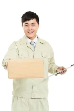 Vertical frame White background Take it. Asian Occupation Adults only The bust. Stock Photos