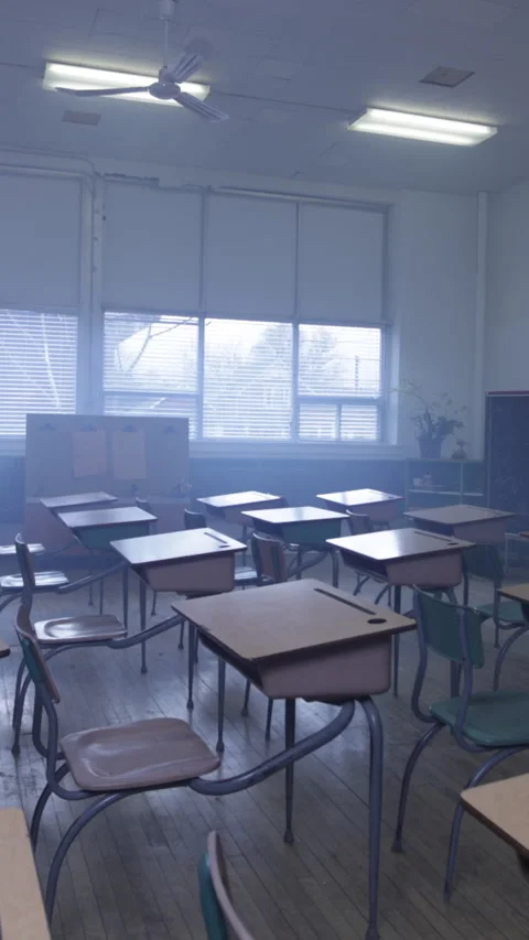 Vertical framing Tragic violence in an american classroom - education and crime Stock Footage 337940582