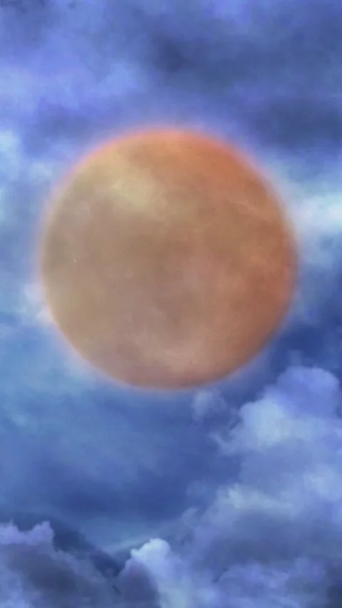 Vertical Full Harvest Orange Moon Clouds 4K Loop Stock Footage 273237349