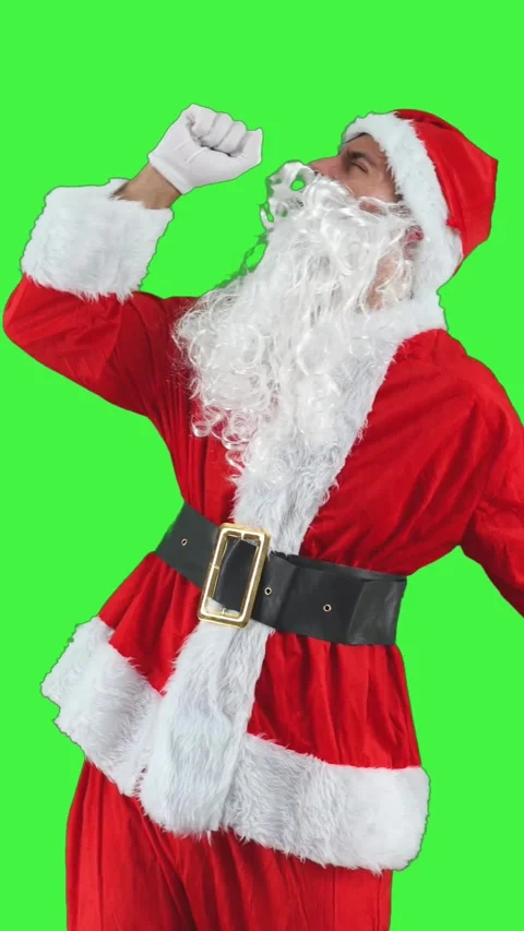 Vertical Fun Santa Claus pretending to sing with an imaginary microphone Stock Footage 285348273