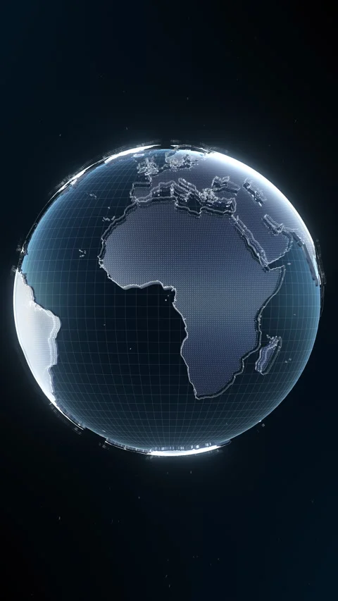 Vertical Futuristic Blue Digital Wireframe Earth Globe Loop Stock Footage 329915549