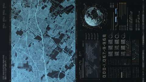 Vertical Futuristic Digital City Map GPS Stock Footage 150737653