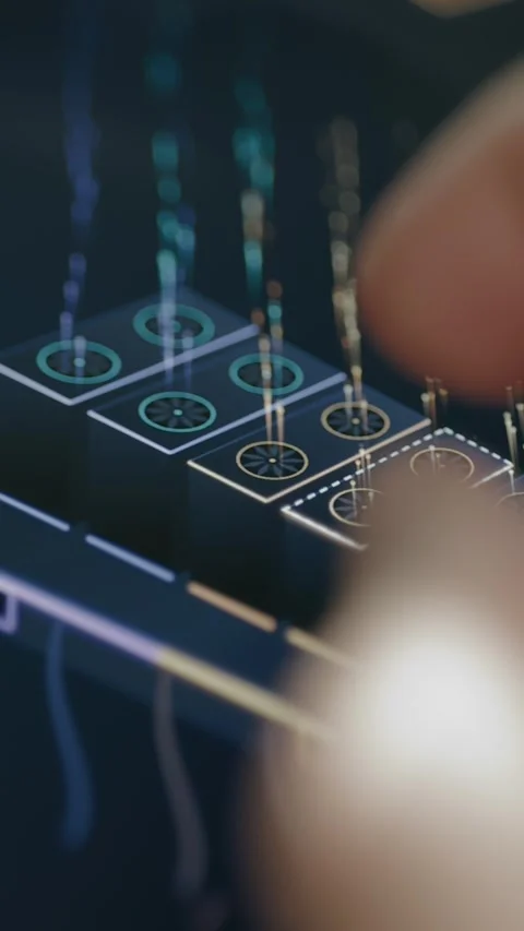 Vertical futuristic interface presents multiple linked processing modules Stock Footage 342488468