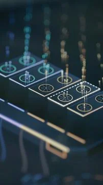 Vertical futuristic interface presents multiple linked processing modules Stock Photos