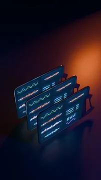 Vertical futuristic tablet render with glowing blue interface graphics Stock Illustration