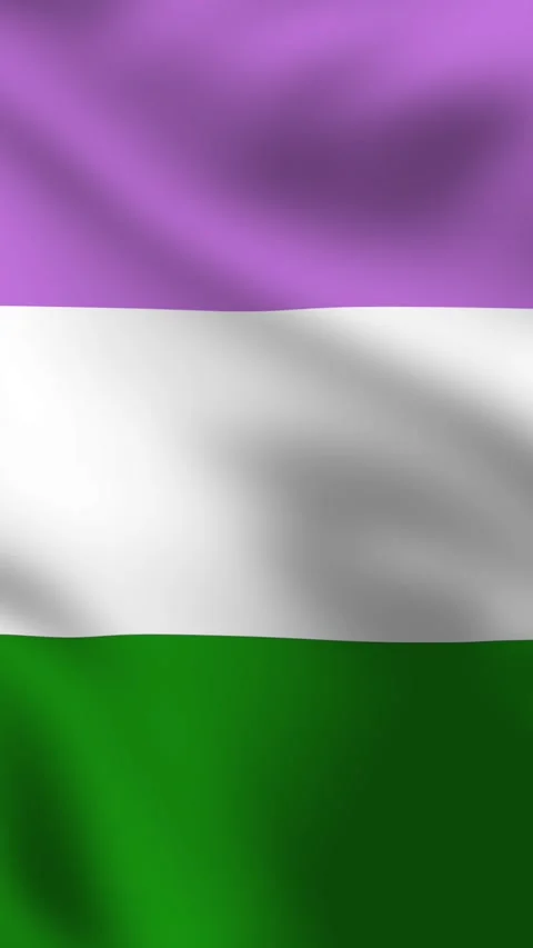 A vertical genderqueer flag featuring lavender, white, and green stripes 動画素材 308665346