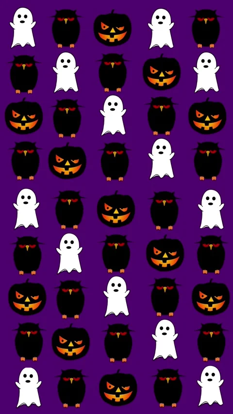 Vertical Ghost, Owl, and Jack on Purple Wallpaper 4K Loop Stock Footage 288617946
