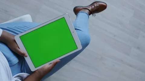 Vertical Gimbal Shoot. Green Screen or Mock-up Tracking in African American Girl Stock Footage 121100714