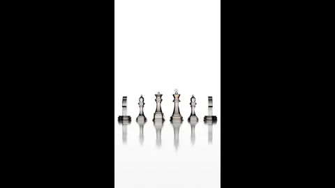 Vertical Glass Chess Pieces Line, King and Queen Close-up, Partnership Concept Stock Footage 332053694