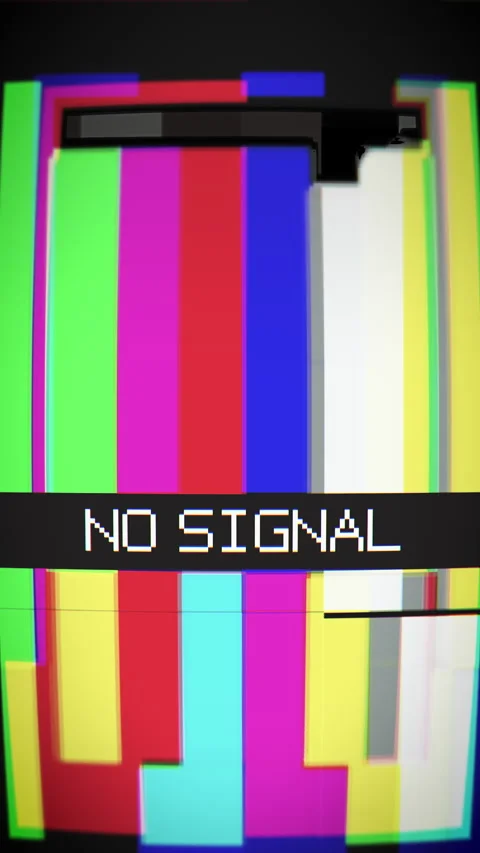 Vertical glitch art visual featuring distorted color bars and no-signal text, Stock Footage 328701732