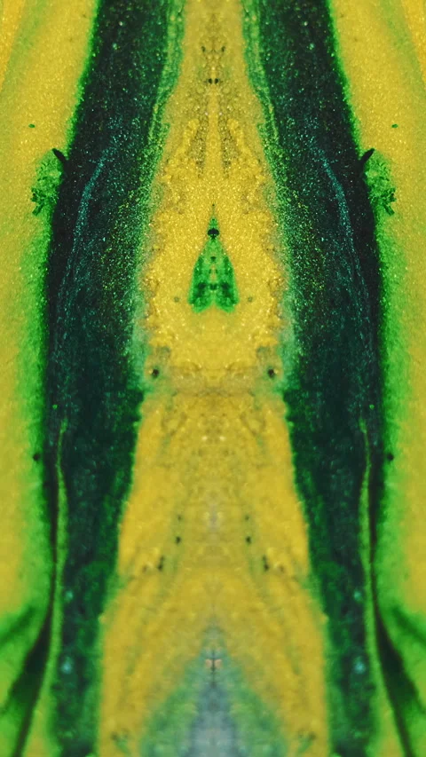 Vertical glitter fluid spill ink fractal yellow Video stock 292732487
