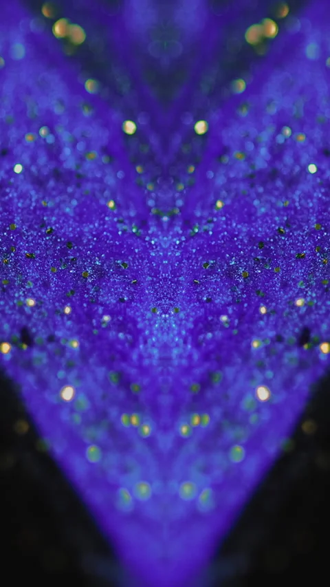Vertical Glitter fluid spill paint kaleidoscope blue golden Video stock 284654624
