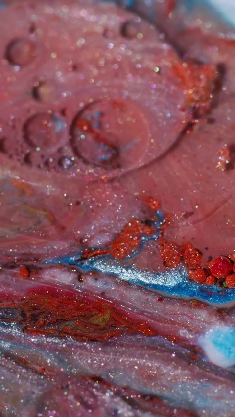 Vertical glitter ink vibrant bubble oil marble Stock Footage 333804039
