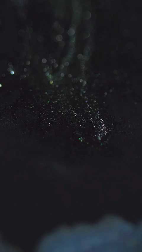 Vertical Glitter paint flow ink water mix blue black fluid Stock Footage 285581519