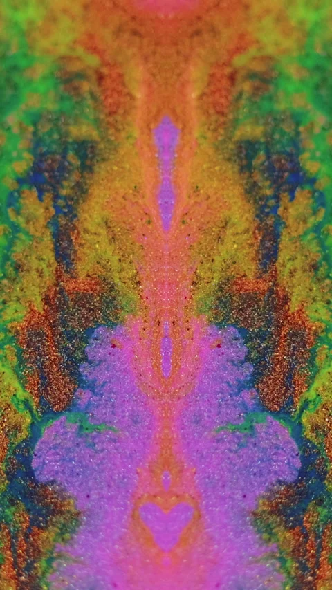 Vertical Glitter paint spill ink kaleidoscope color blend Stock Footage 283287611