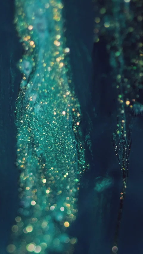 Vertical glitter paint spill ink fractal blue gold Video stock 285366205