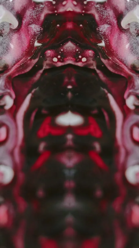 Vertical glitter paint spill ribbed fractal red Video stock 284653348