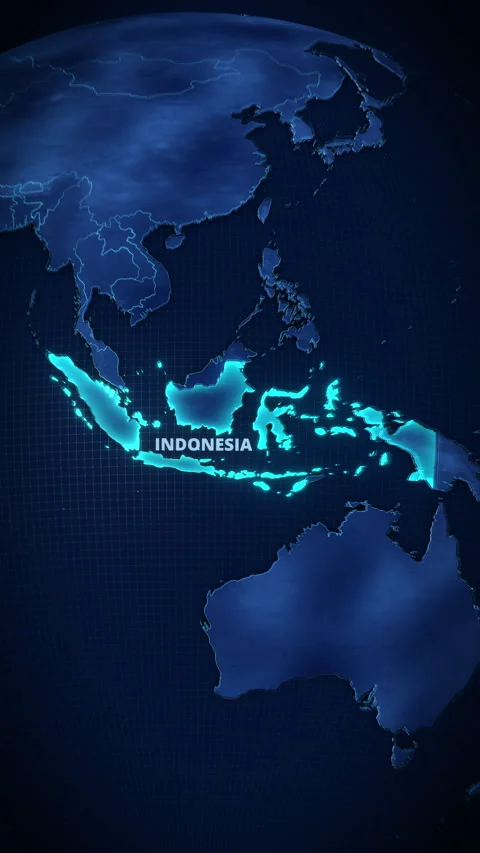 Vertical globe highlighting Indonesia, Southeast Asia map animation Stock Footage 340041622