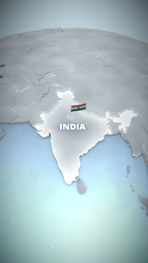 Vertical Globe Map Highlighting India With National Flag Marker Stock Footage 336566649