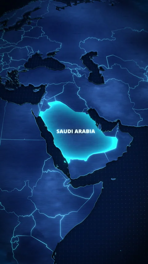 Vertical Glowing Digital Map Of Saudi Arabia With Pulsating Highlight Stock Footage 336566797