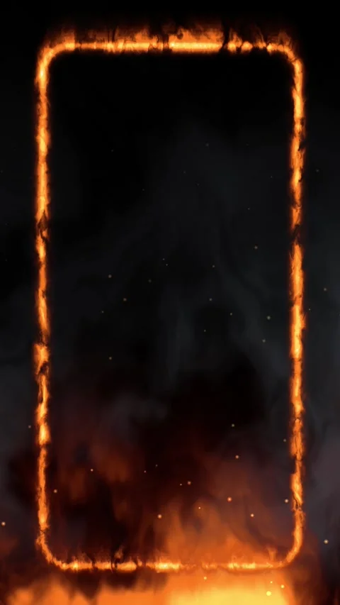 Vertical Glowing Fire Frame with Rising Smoke on Black Background Stock Footage 340759715