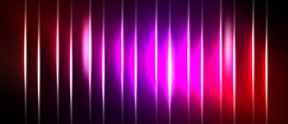 Vertical glowing lines create vibrant light spectrum. Pink, purple, red hues Stock Illustration