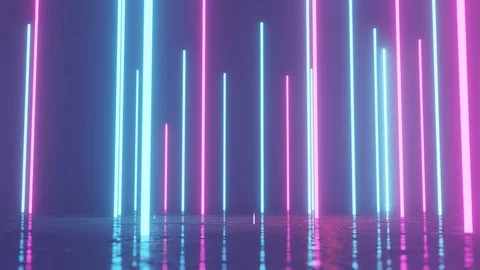 Vertical glowing lines move in space. Abstract fluorescent background. Video stock 120550690