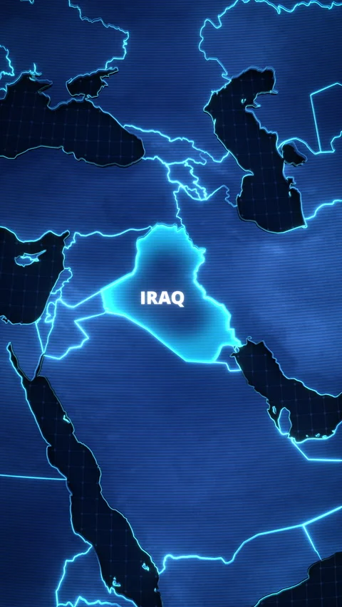 Vertical glowing map of Iraq, Middle East, with a pulsating border. Stock Footage 340143471