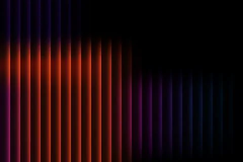 Vertical glowing neon light stripes in red orange and purple on black abstr.. Illustrazione stock