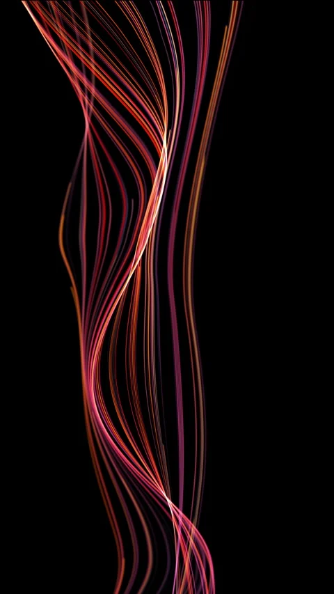 Vertical glowing orange red light ribbons on deep black background. Flowing.. Stock Footage 325516586
