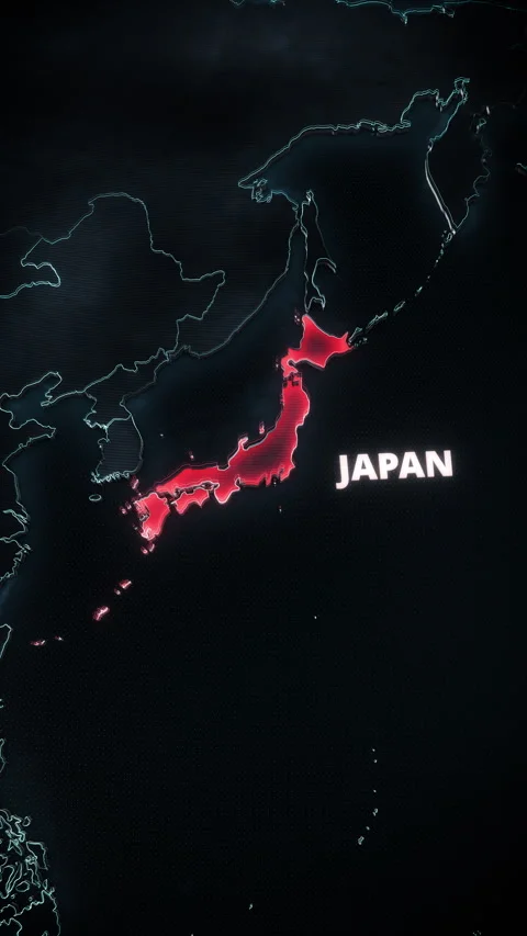 Vertical Glowing Red Alert Map Of Japan For Breaking News Broadcast Stock Footage 336569184