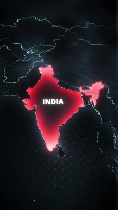 Vertical Glowing Red India Highlight On Dark Digital Globe For News Graphic Stock Footage 336566555
