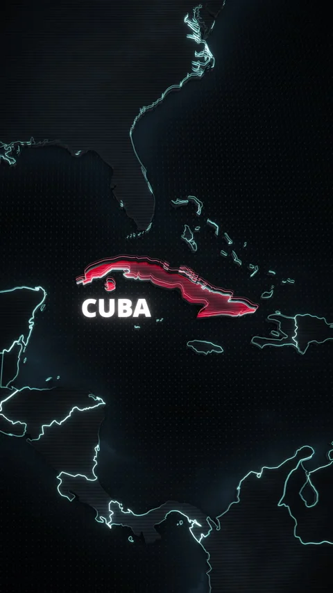 Vertical glowing red map highlight of Cuba, Caribbean for mobile news. Stock Footage 340257883