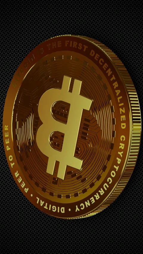 Vertical Gold Bitcoin Rotating Close Up Financial Loop 스톡 동영상 342707322