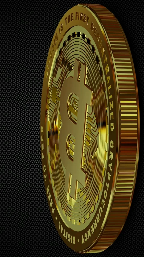 Vertical Gold Bitcoin Rotating Side View Motion Graphic 스톡 동영상 342707579