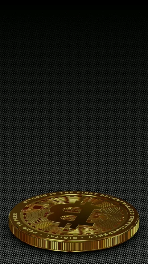 Vertical Gold Bitcoin Spinning Flat Surface Motion Loop 스톡 동영상 342707199