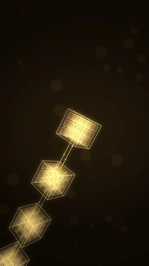 Vertical Gold Blockchain Cubes Linking Into a Chain Stock Footage 346892437