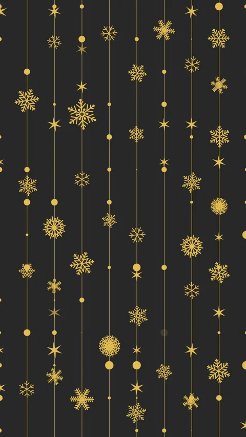 Vertical gold snowflake strings on black background. Vertical video. Stock Footage 321542478