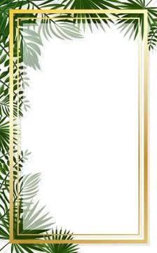 Vertical golden frames on the background of tropical greenery.Summer exotic l 스톡 일러스트