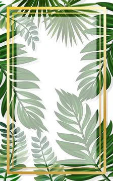 Vertical golden frames on the background of tropical greenery.Summer exotic l Illustrazione stock