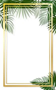Vertical golden frames on the background of tropical greenery.Summer exotic l Illustrazione stock