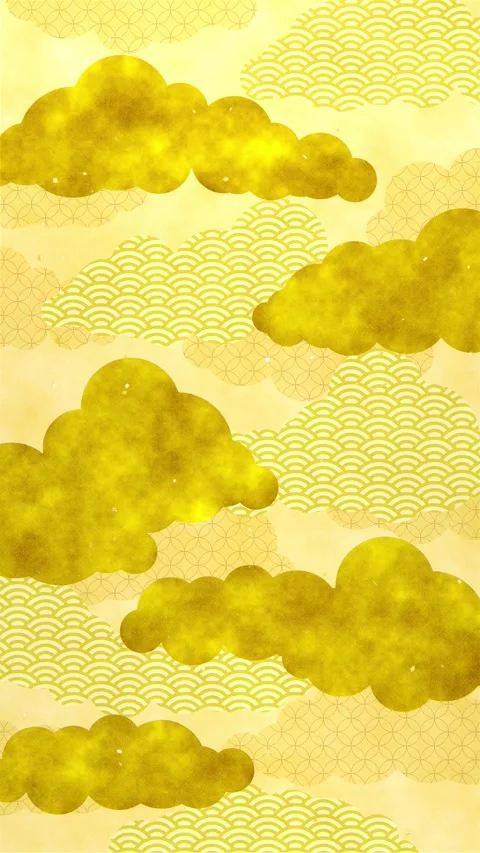 Vertical Golden Japanese Cloud Pattern Loop Animation with Sparkling Confetti Stock Footage 321325623