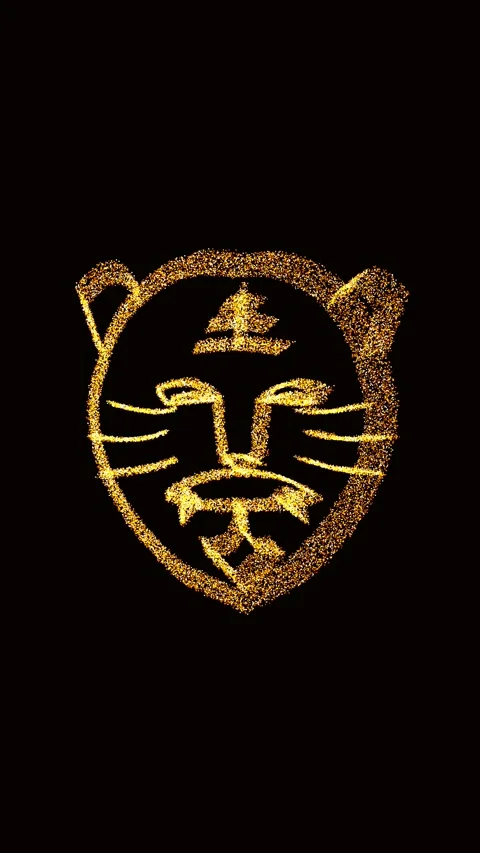Vertical Golden Particle Tiger Face Loop on Black Background Stock Footage 337532930