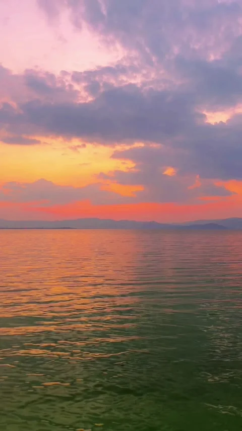 Vertical Golden Sunset Reflection On Erhai Lake Stock Footage 334016299
