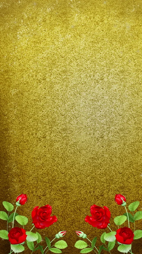 Vertical Gothic Rose Blooming Bottom Frame Animation on Golden Grunge Stock-Footage 330477701