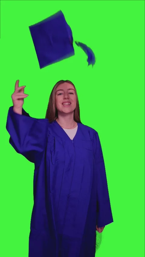 Vertical Graduated student celebrating on green screen Stock Footage 302401740