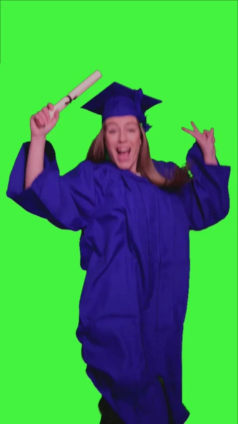 Vertical Graduated student celebrating with her diploma on green screen Stock Footage 302401738